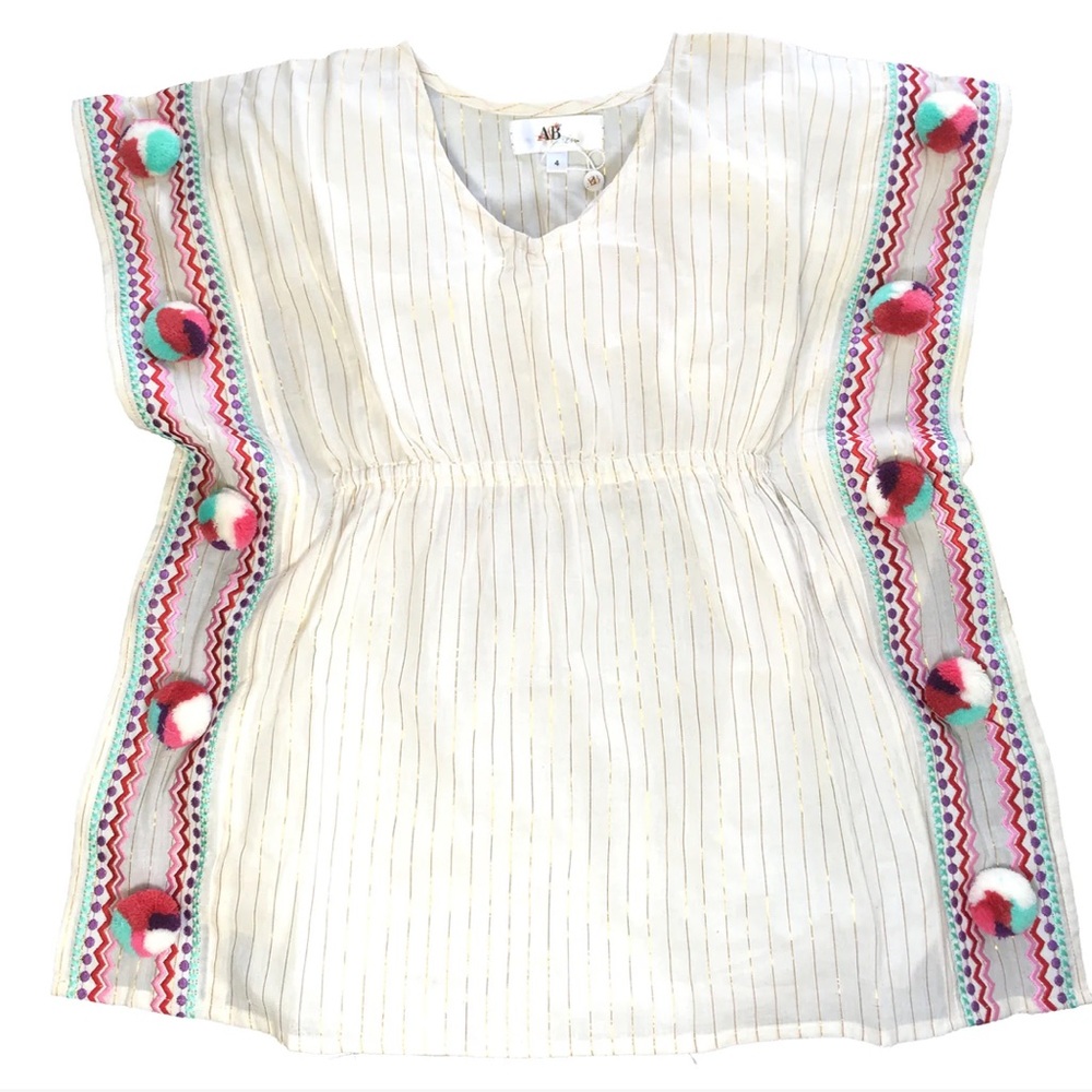 Girls coverup Cream Gold Striped colorful accents. New. Size 6 Beach Pool Summer